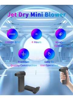 Milatech Jet Dry Mini Blower, 130000 RPM Portable Mini Jet Blower with 3 Adjustable Speeds, Type-C Rechargeable Cordless Air Blower Car Dryer for Car, Computer, Keyboard, Lens  - Image 2