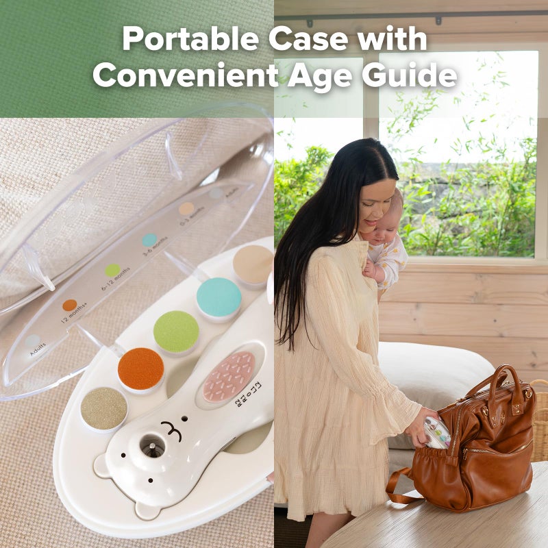 haakaa Rechargeable Baby Nail File Baby Nail Trimmer Electric with LED Light, Rechargeable Baby Nail Clippers for Newborn/Adults Toes and Fingernails, Additional Replacement Heads & Charging Cable - Image 3