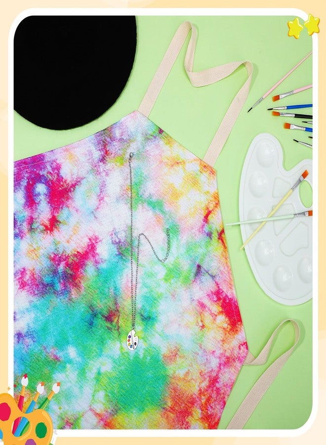 XLSXEXCL 14Pcs Kids Artist Costume Accessories Set with Tie Dye Apron Beret Hat Painting Brush Drawing Palette Necklace for Halloween Painter Dress Up - Image 4