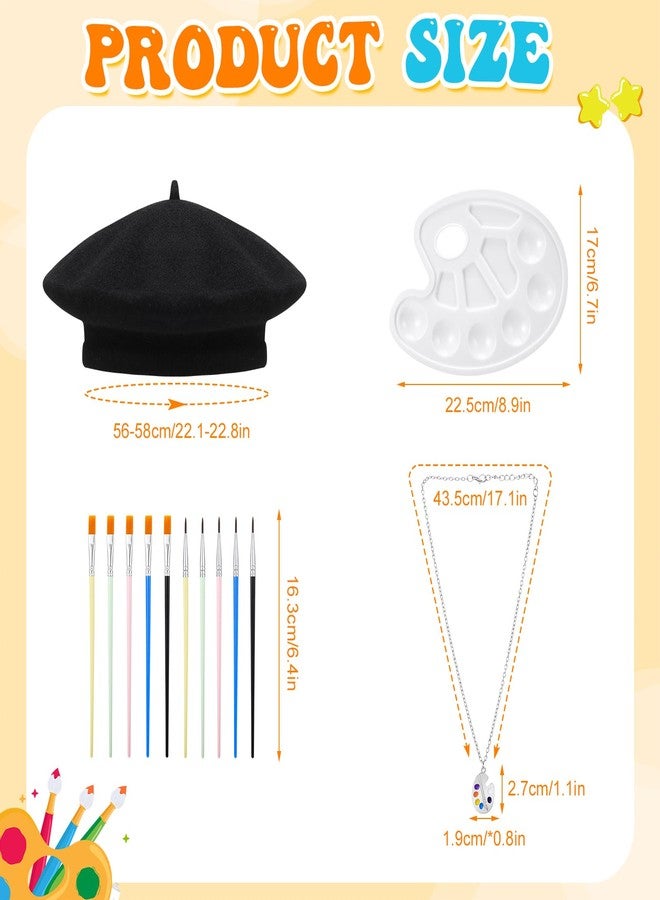 XLSXEXCL 14Pcs Kids Artist Costume Accessories Set with Tie Dye Apron Beret Hat Painting Brush Drawing Palette Necklace for Halloween Painter Dress Up - Image 3