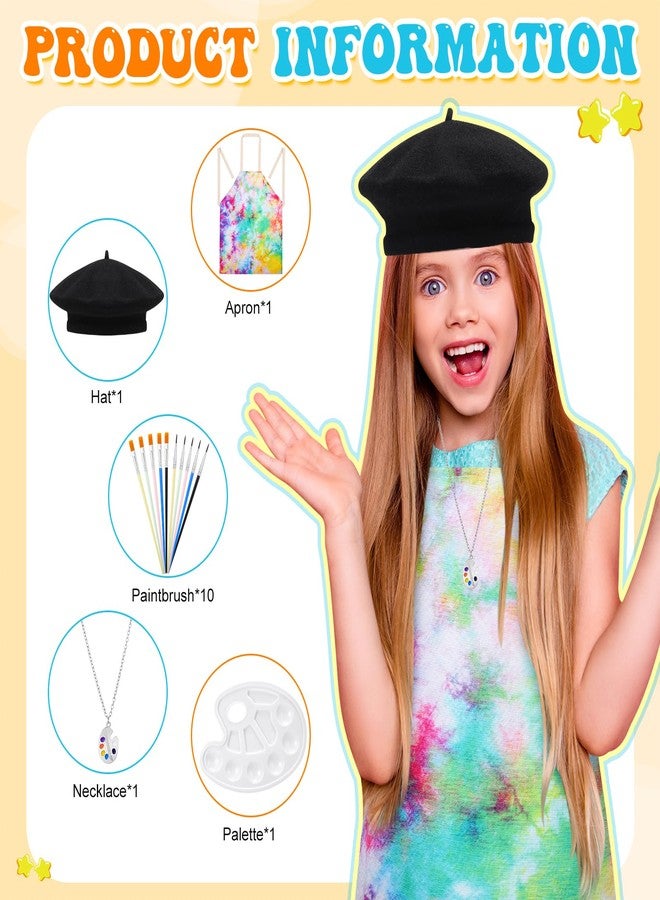XLSXEXCL 14Pcs Kids Artist Costume Accessories Set with Tie Dye Apron Beret Hat Painting Brush Drawing Palette Necklace for Halloween Painter Dress Up - Image 5