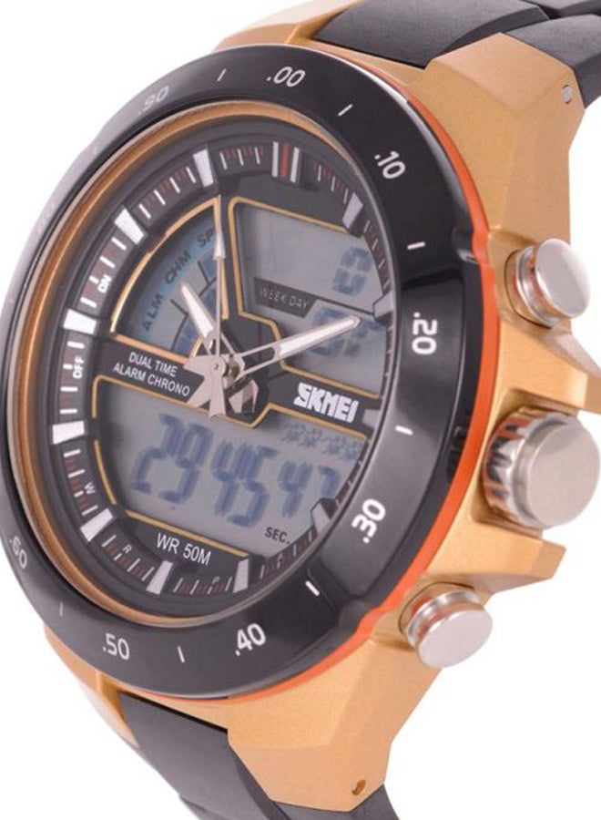 Men's Silicone Analog/Digital Wrist Watch WT-SK-1016-GO#D4 - 26 mm - Black - Image 3