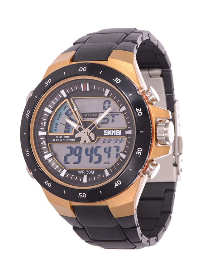 Men's Silicone Analog/Digital Wrist Watch WT-SK-1016-GO#D4 - 26 mm - Black - Image 1