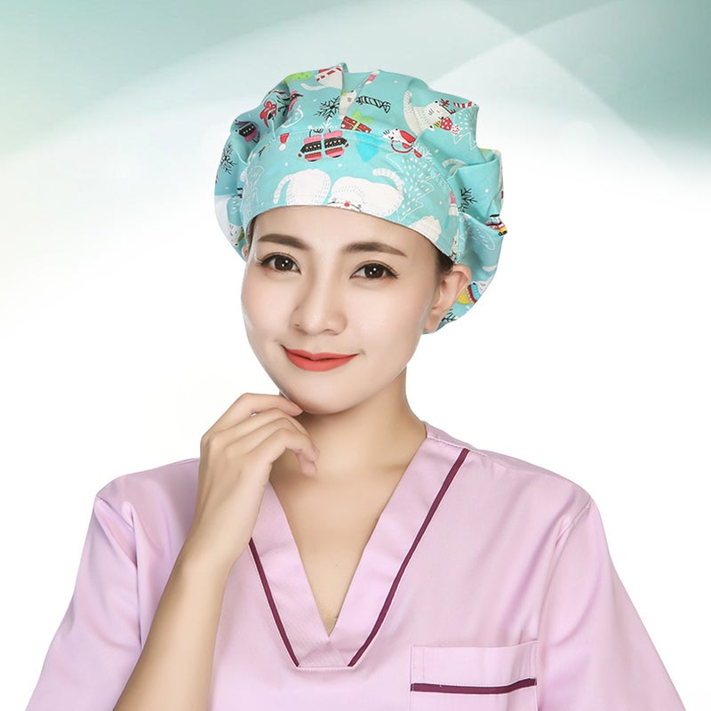 2 pcs Delicate Printing Sweat Absorbing Cotton Working Hat Protector for Kitchen Cleaning Operating Room (Snowman and Cat, ) - Image 4