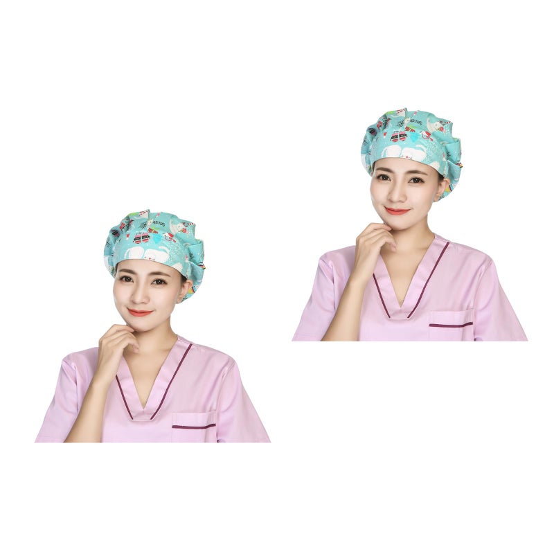 2 pcs Delicate Printing Sweat Absorbing Cotton Working Hat Protector for Kitchen Cleaning Operating Room (Snowman and Cat, ) - Image 1