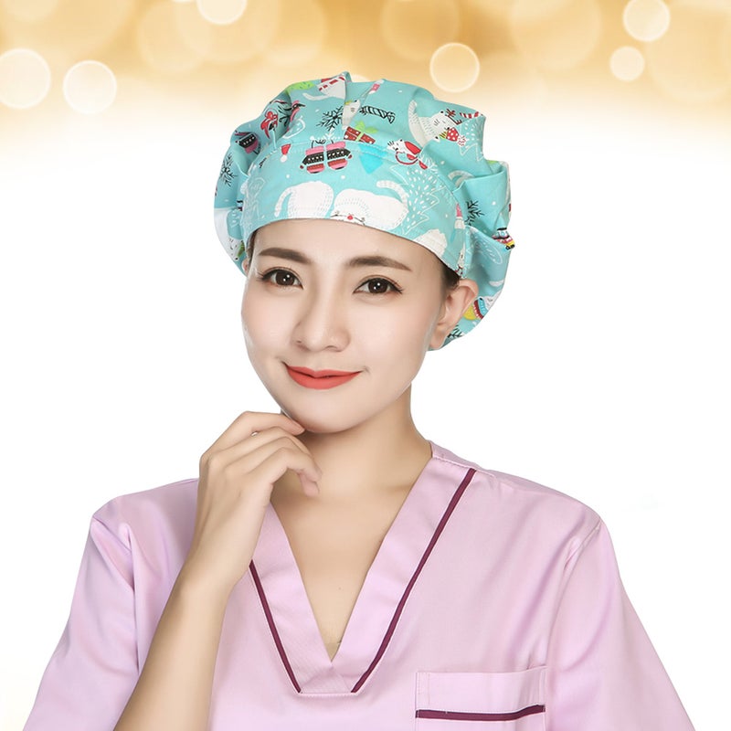 2 pcs Delicate Printing Sweat Absorbing Cotton Working Hat Protector for Kitchen Cleaning Operating Room (Snowman and Cat, ) - Image 2