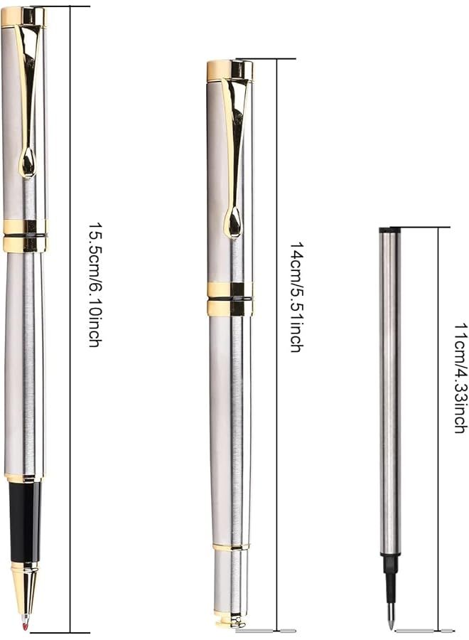 إيروريكس أقلام حبر جاف فاخرة أفضل مجموعة هدايا أقلام حبر جاف للرجال والنساء للمكتب التنفيذي الاحترافي أقلام حبر جاف لطيفة صندوق هدايا أنيق قلم حبر جاف أسود قابل لإعادة التعبئة عرض الخط 0.5 مم فضي - Image 2