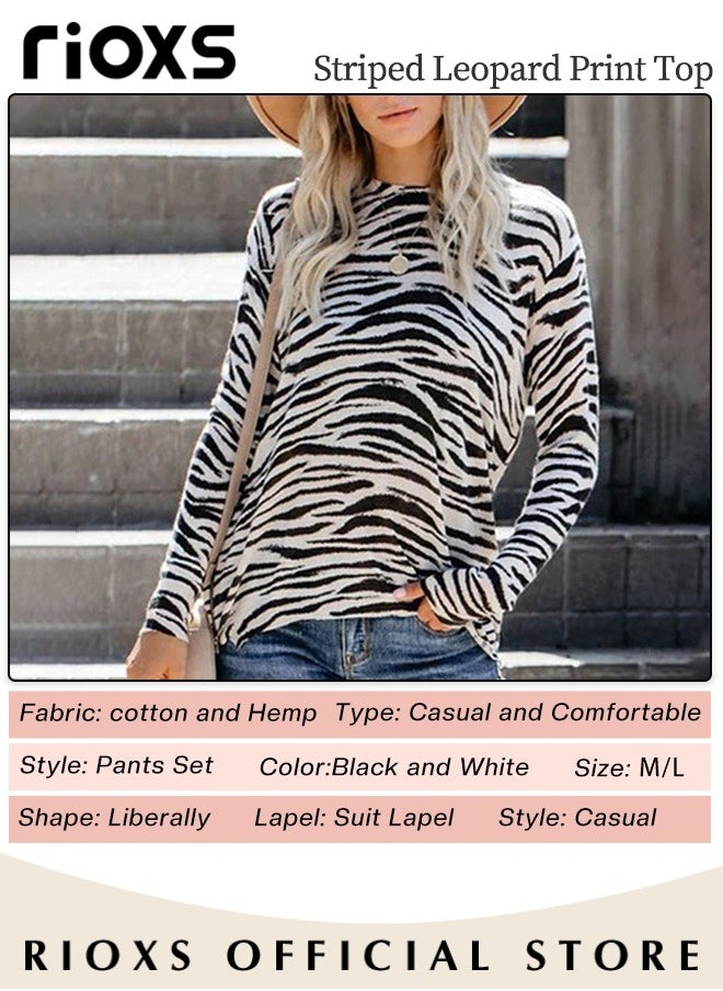 RIOXS - Women's Long Sleeve Basic Shirts with Zebra Stripes, Comfortable Skin-friendly Slim Fitted Underscrub, Soft Stretchy Tops, Round-neck Pullover for Women, Classic Simple Undershirt with Fitted Silhouette, Versatile Essential Piece that Can Adapt to Any Situation - Image 1