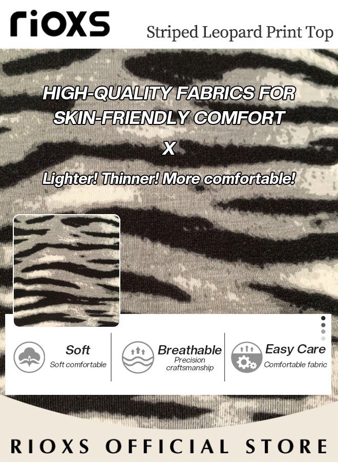 RIOXS - Women's Long Sleeve Basic Shirts with Zebra Stripes, Comfortable Skin-friendly Slim Fitted Underscrub, Soft Stretchy Tops, Round-neck Pullover for Women, Classic Simple Undershirt with Fitted Silhouette, Versatile Essential Piece that Can Adapt to Any Situation - Image 1