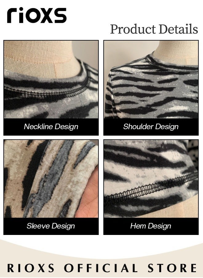 RIOXS - Women's Long Sleeve Basic Shirts with Zebra Stripes, Comfortable Skin-friendly Slim Fitted Underscrub, Soft Stretchy Tops, Round-neck Pullover for Women, Classic Simple Undershirt with Fitted Silhouette, Versatile Essential Piece that Can Adapt to Any Situation - Image 1