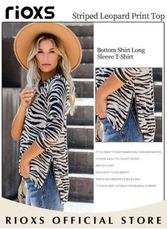 RIOXS Women's Long Sleeve Basic Shirts with Zebra Stripes, Comfortable Skin-friendly Slim Fitted Underscrub, Soft Stretchy Tops, Round-neck Pullover for Women, Classic Simple Undershirt with Fitted Silhouette, Versatile Essential Piece that Can Adapt to Any Situation  - Image 4