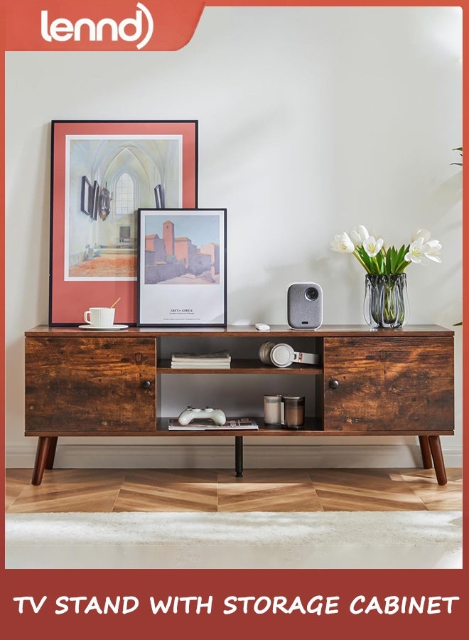 LENND TV Cabinet for 55 60 inch TV, TV Entertainment Center with Storage Cabinet, TV Mid Century Vintage Media Console Table, Adjustable Hinge, Wooden Television Furniture for Living Room, Office - Image 2
