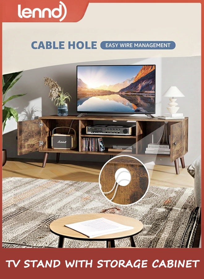 LENND TV Cabinet for 55 60 inch TV, TV Entertainment Center with Storage Cabinet, TV Mid Century Vintage Media Console Table, Adjustable Hinge, Wooden Television Furniture for Living Room, Office - Image 4