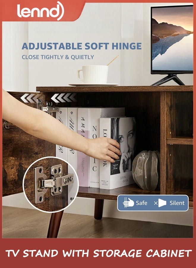 LENND TV Cabinet for 55 60 inch TV, TV Entertainment Center with Storage Cabinet, TV Mid Century Vintage Media Console Table, Adjustable Hinge, Wooden Television Furniture for Living Room, Office - Image 3