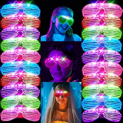 SHQDD 24 Pack LED Glasses Glow in the Dark Party Supplies 5 Neon Colors with 3 Flashing Modes Glow in the Dark Sunglasses Toys Bulk Neon Party Favors for KidsAdult Birthday Halloween Holiday - Image 1