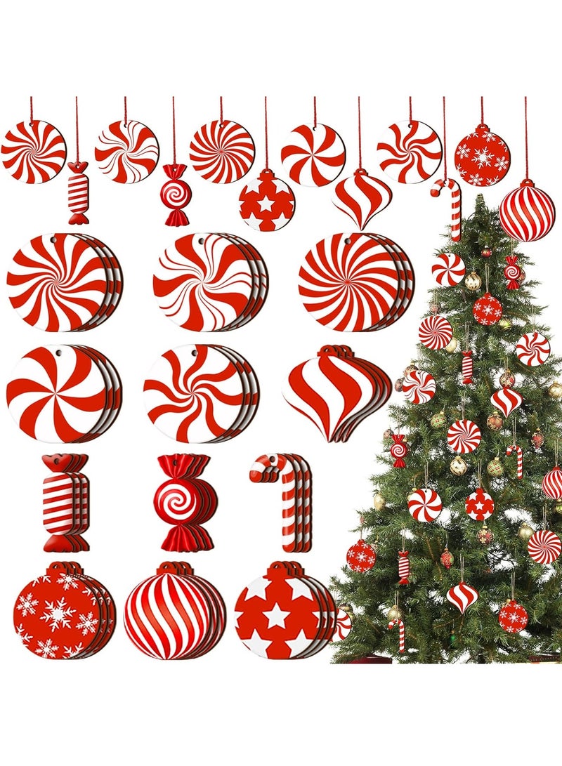 24pcs Candy Cane Christmas Ornaments Wooden Hanging Decoration Christmas Tree Openwork Mint for Family Party Decoration Supplies (Candy Style) - Image 1