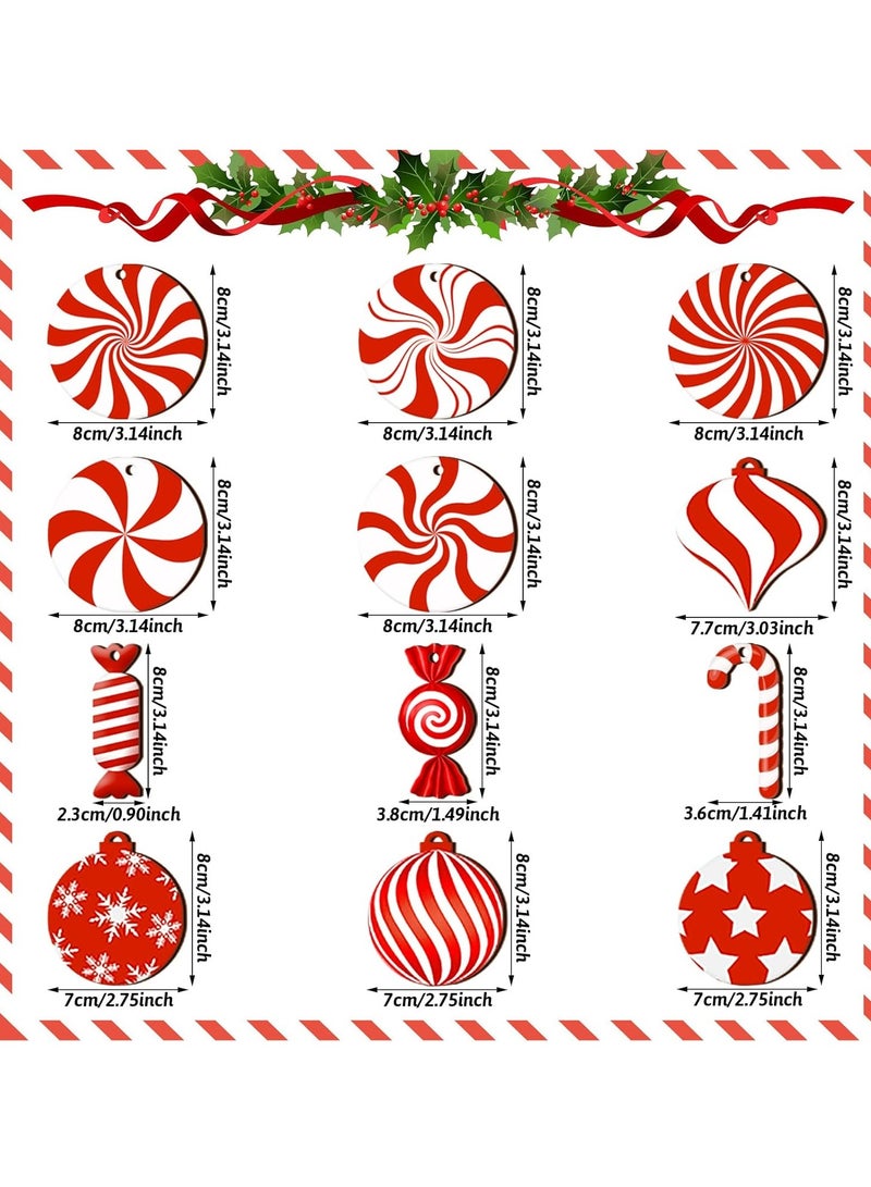 24pcs Candy Cane Christmas Ornaments Wooden Hanging Decoration Christmas Tree Openwork Mint for Family Party Decoration Supplies (Candy Style) - Image 2