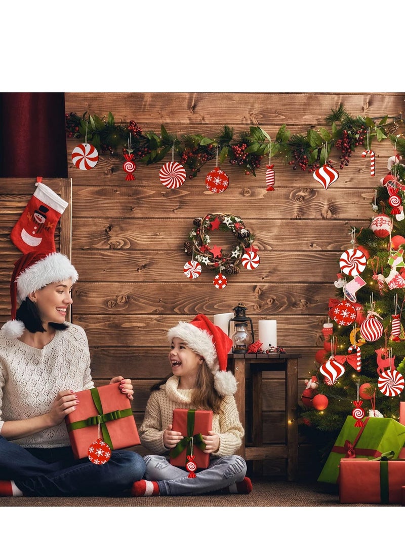 24pcs Candy Cane Christmas Ornaments Wooden Hanging Decoration Christmas Tree Openwork Mint for Family Party Decoration Supplies (Candy Style) - Image 3