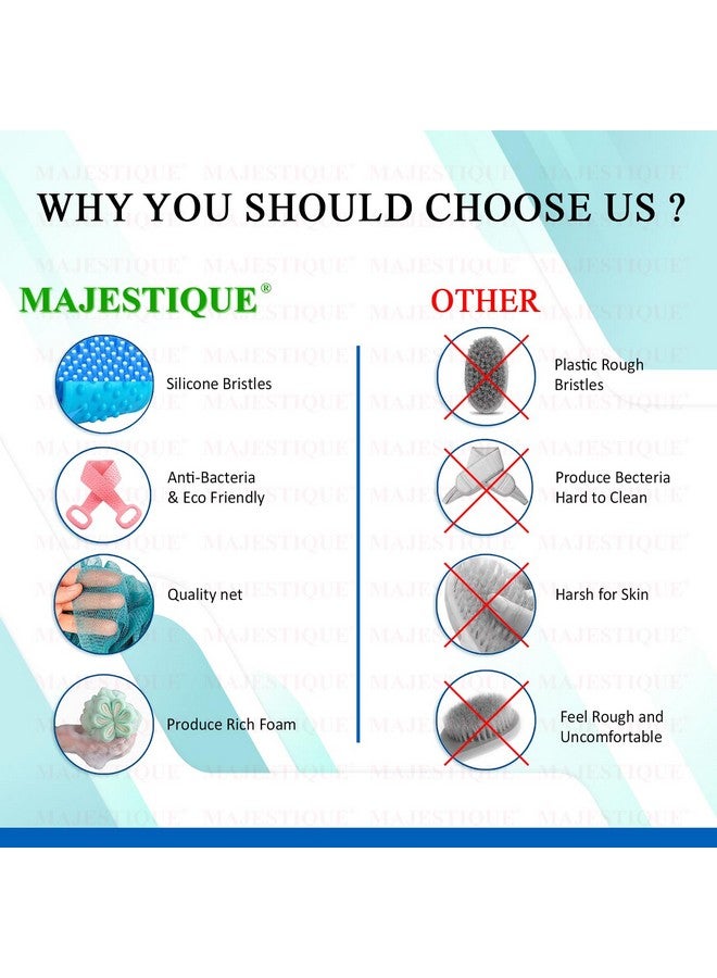 Majestique Experty Designed Net Cleanse Flower Loofah, Long Belt Bath Loofah | 100% Silicone Bath Scrub Belt, Body and Skin Belt - Stretchable Body Back Scrubber (Pack of 2) - Image 5