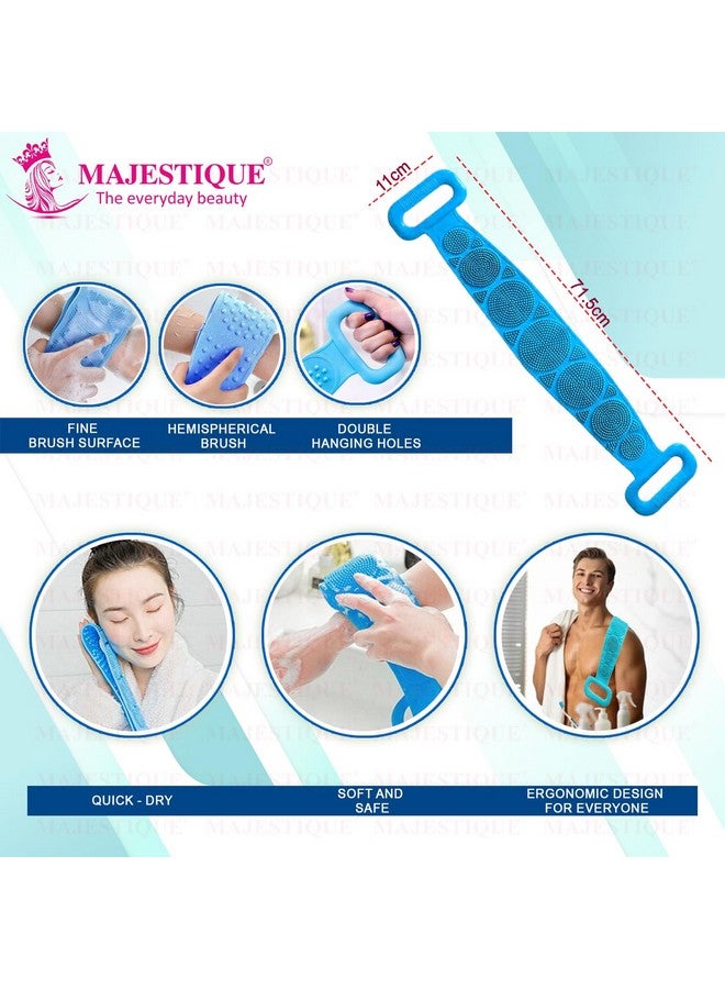 Majestique Experty Designed Net Cleanse Flower Loofah, Long Belt Bath Loofah | 100% Silicone Bath Scrub Belt, Body and Skin Belt - Stretchable Body Back Scrubber (Pack of 2) - Image 2