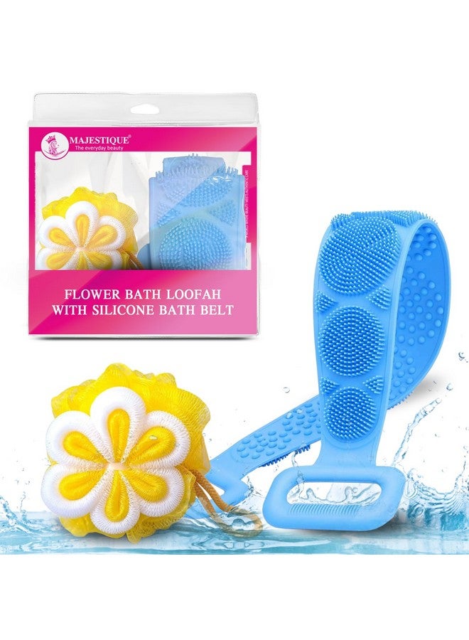 Majestique Experty Designed Net Cleanse Flower Loofah, Long Belt Bath Loofah | 100% Silicone Bath Scrub Belt, Body and Skin Belt - Stretchable Body Back Scrubber (Pack of 2) - Image 1