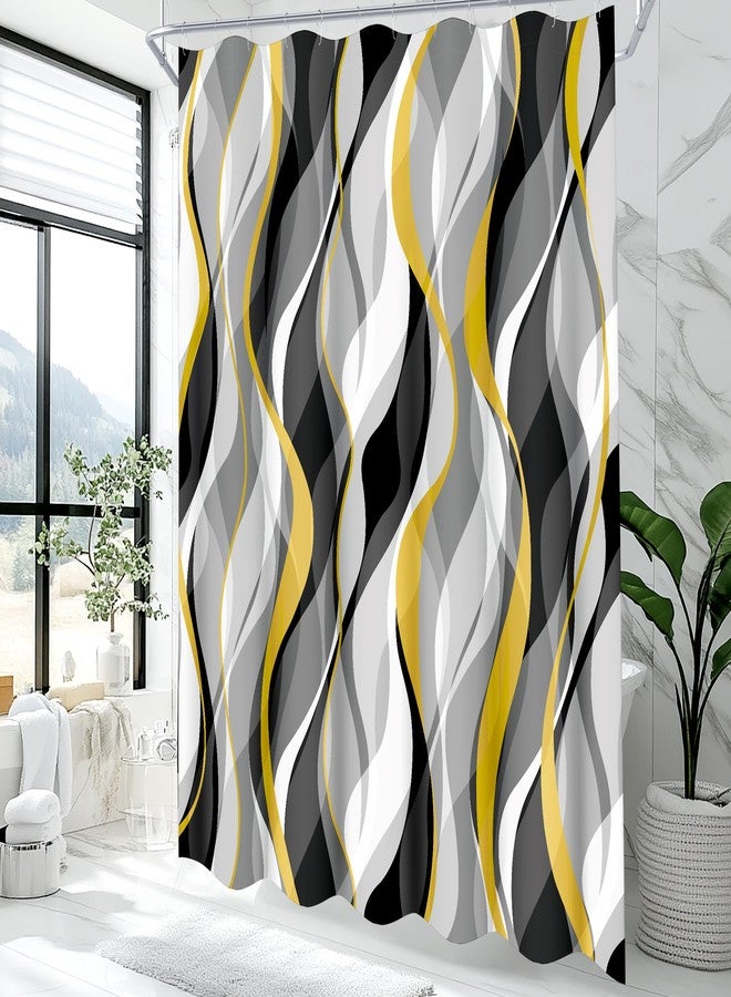weesire Yellow and Grey Shower Curtain for Bathroom Yellow and Black Shower Curtain Fabric Modern Abstract Striped Minimalist Bath Curtains Waterproof Shower Curtains Set, Black Gray Yellow, 72 x 72 Inch - Image 1