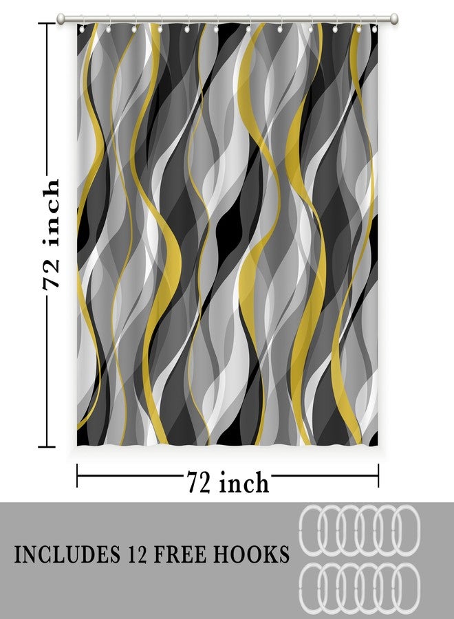 weesire Yellow and Grey Shower Curtain for Bathroom Yellow and Black Shower Curtain Fabric Modern Abstract Striped Minimalist Bath Curtains Waterproof Shower Curtains Set, Black Gray Yellow, 72 x 72 Inch - Image 5