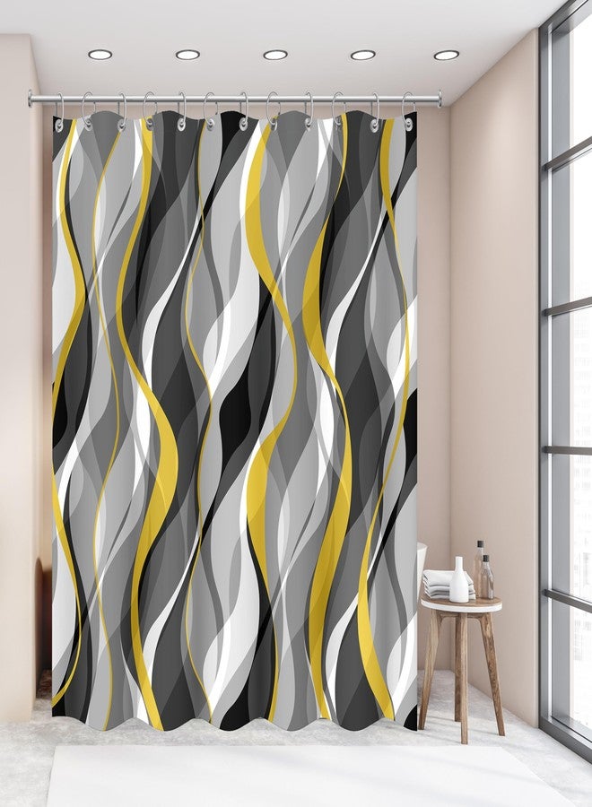 weesire Yellow and Grey Shower Curtain for Bathroom Yellow and Black Shower Curtain Fabric Modern Abstract Striped Minimalist Bath Curtains Waterproof Shower Curtains Set, Black Gray Yellow, 72 x 72 Inch - Image 4