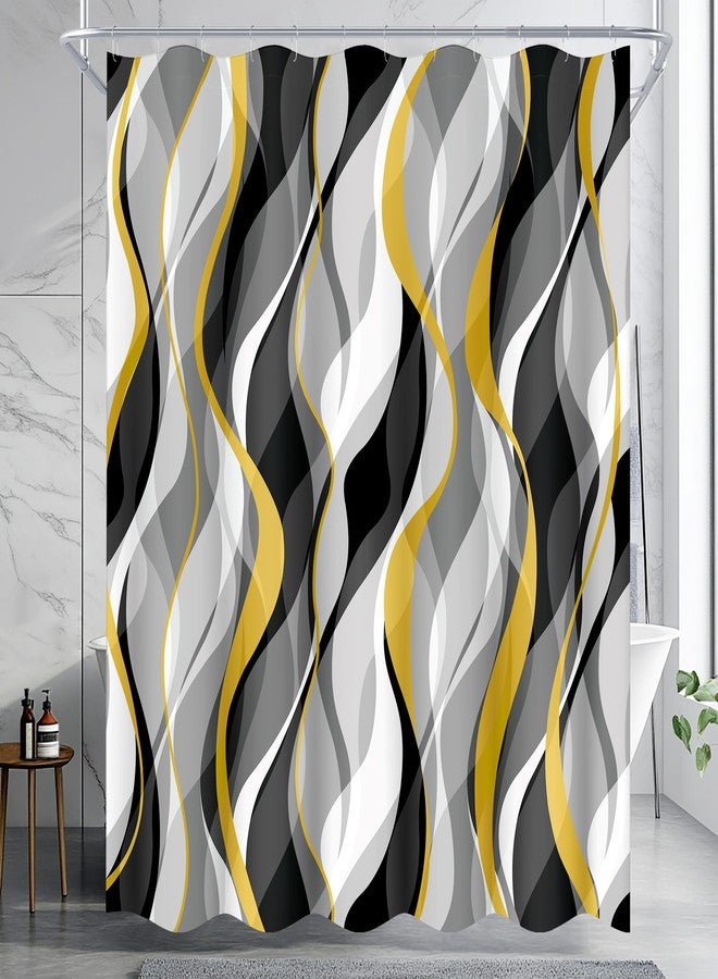 weesire Yellow and Grey Shower Curtain for Bathroom Yellow and Black Shower Curtain Fabric Modern Abstract Striped Minimalist Bath Curtains Waterproof Shower Curtains Set, Black Gray Yellow, 72 x 72 Inch - Image 2