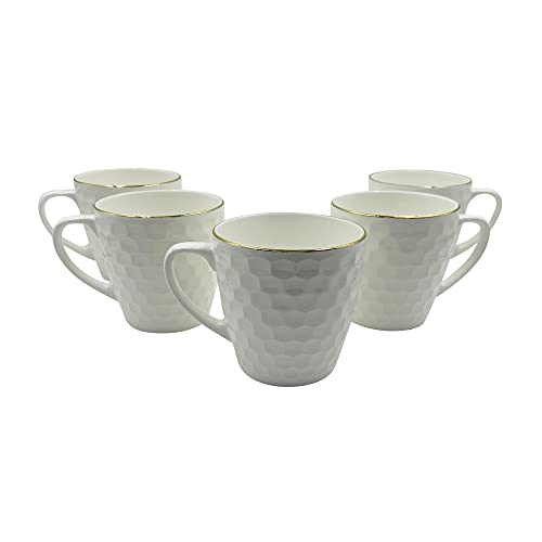 Home-Cart CTPL Ceramic Fine Bone China Tea Cup Coffee Cup - 6 Pcs, Size-160 ML (Color - White& Gold) - Image 1