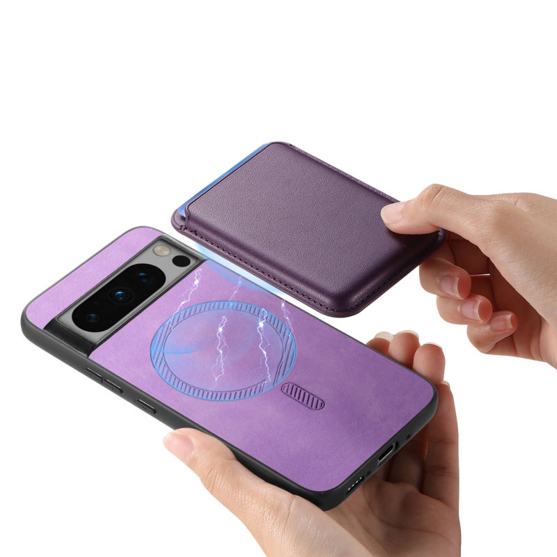 HuHa Protective Cover For Google Pixel 8a Retro Magsafe Card Bag PU Back Cover Phone Case(Purple) - Image 3
