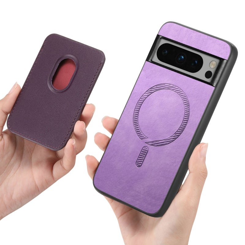 HuHa Protective Cover For Google Pixel 8a Retro Magsafe Card Bag PU Back Cover Phone Case(Purple) - Image 4