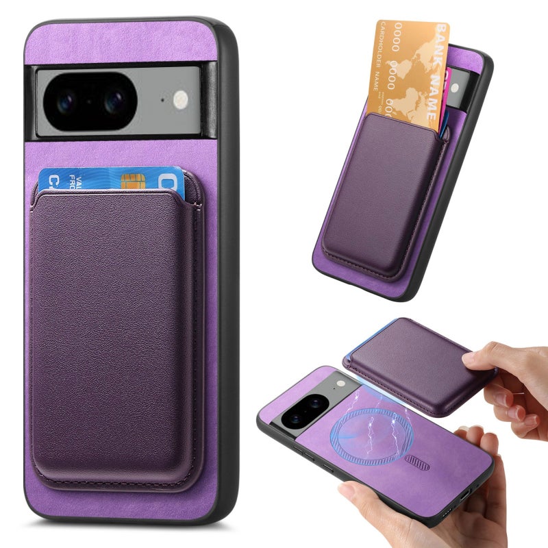 HuHa Protective Cover For Google Pixel 8a Retro Magsafe Card Bag PU Back Cover Phone Case(Purple) - Image 1