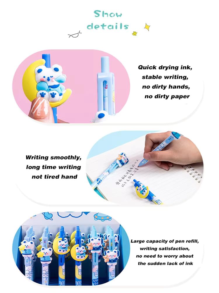 DEOXY Fancy Gel Pens for Kids, 6 Piece Retractable Gel Pen Set, Waterproof Gel Pens, for Students, Blue Ink (JD-2247) - Image 5