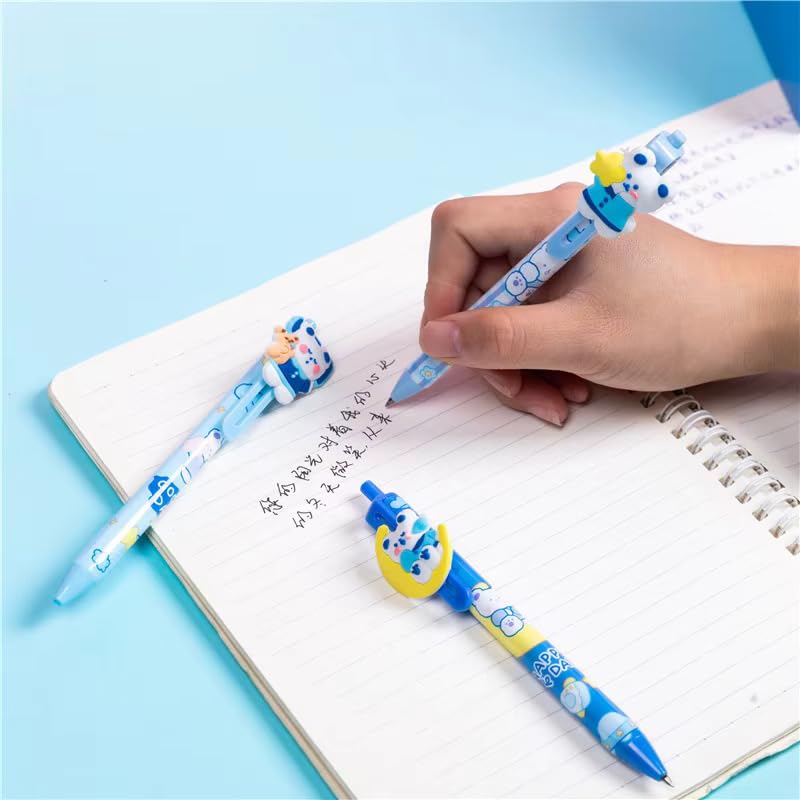 DEOXY Fancy Gel Pens for Kids, 6 Piece Retractable Gel Pen Set, Waterproof Gel Pens, for Students, Blue Ink (JD-2247) - Image 4