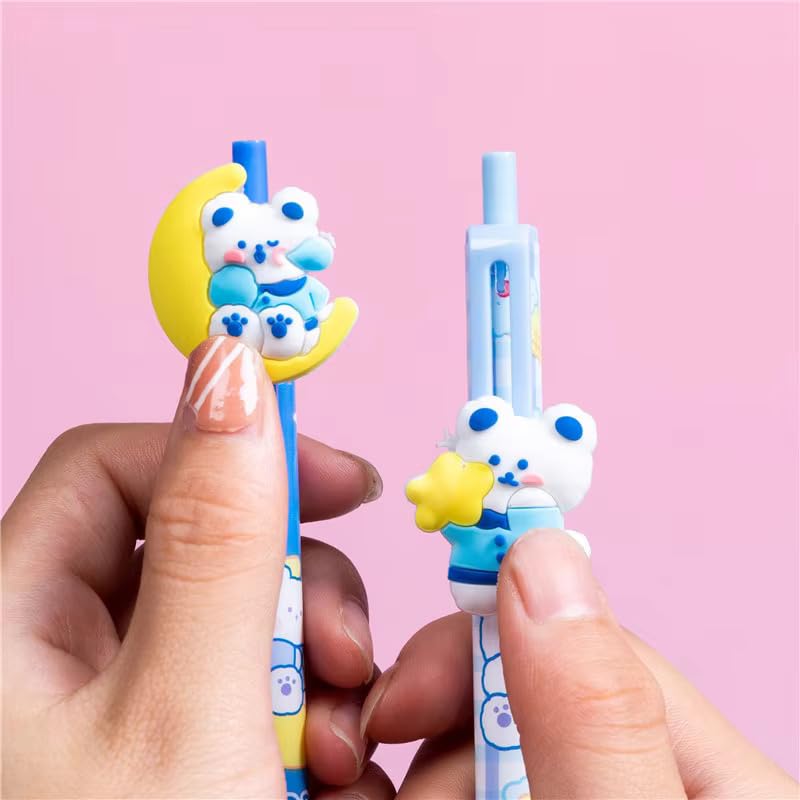 DEOXY Fancy Gel Pens for Kids, 6 Piece Retractable Gel Pen Set, Waterproof Gel Pens, for Students, Blue Ink (JD-2247) - Image 2