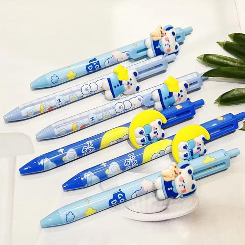 DEOXY Fancy Gel Pens for Kids, 6 Piece Retractable Gel Pen Set, Waterproof Gel Pens, for Students, Blue Ink (JD-2247) - Image 1