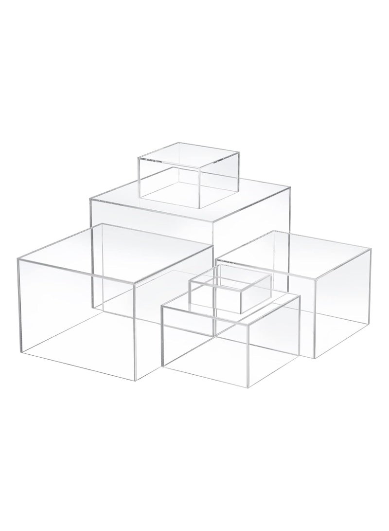 TPGP 6 Pack Acrylic Risers for Display Acrylic Cube Boxes Acrylic Risers Display Stands with Hollow Bottoms Acrylic Decorative Stand for Jewelry Display Candy Table Decor 6 Sizes (Clear) - Image 1