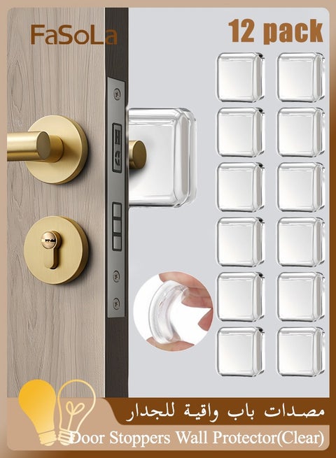 12 PCS Door Stoppers Wall Protector, Silicone Door Knob Wall Protector with Strong Self-Adhesive Backing, Upgraded Thickened Reusable Door Bumper, Ideal for Wall Protector and Noise Reduction (Clear)