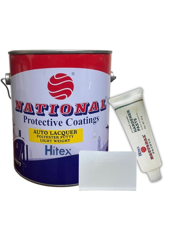 Hitex National Paints Polyester Putty Body Filler with Hardener | High Adhesion Scratch Filler for Car Body, Wood, Marine & Steel | Easy Sanding, Smooth Finish | Automotive & DIY Repair (3.4 Kg) - Image 1