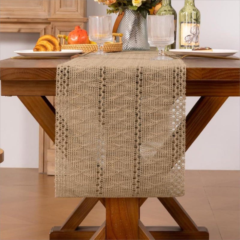 Niviy Burlap Boho Table Runner for Easter Spring Home Decor 72 Inches Long, Easter Farmhouse Decor Rustic Macrame Woven Coffee Jute Table Runners for Summer Dining Table Decoration, Burlap Brown - Image 5
