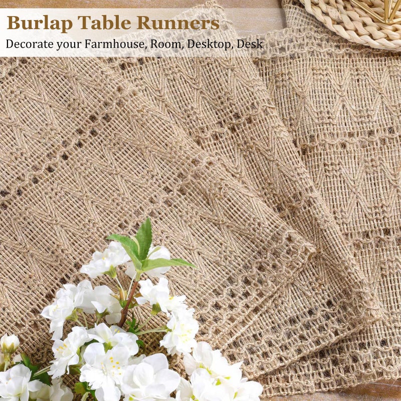 Niviy Burlap Boho Table Runner for Easter Spring Home Decor 72 Inches Long, Easter Farmhouse Decor Rustic Macrame Woven Coffee Jute Table Runners for Summer Dining Table Decoration, Burlap Brown - Image 2