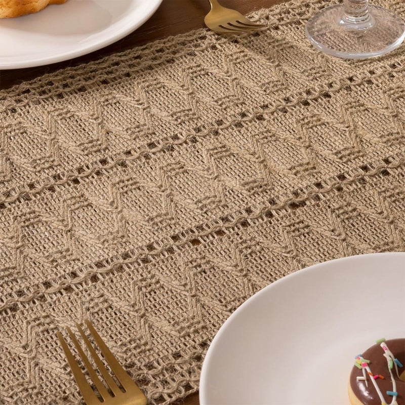 Niviy Burlap Boho Table Runner for Easter Spring Home Decor 72 Inches Long, Easter Farmhouse Decor Rustic Macrame Woven Coffee Jute Table Runners for Summer Dining Table Decoration, Burlap Brown - Image 4