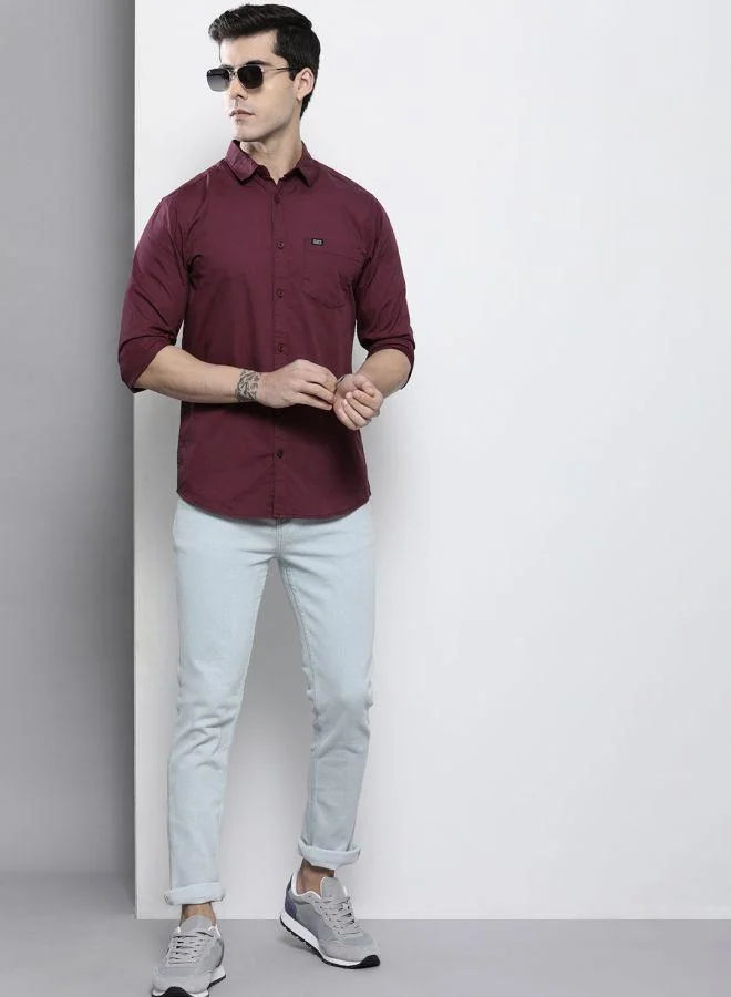 The Indian Garage Co The Indian Garage Co Men Purple Slim Fit Solid Casual Shirt
