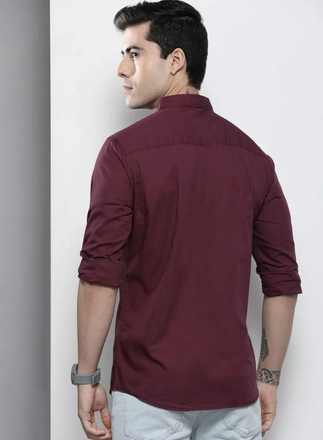 The Indian Garage Co The Indian Garage Co Men Purple Slim Fit Solid Casual Shirt