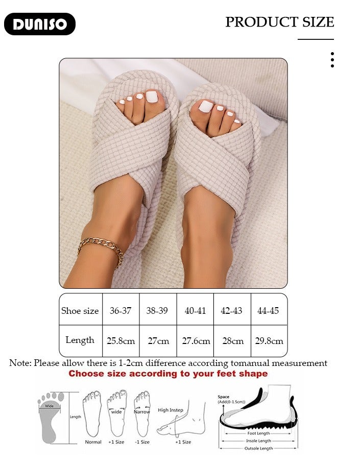 DUNISO Non-slip Cross Band Slippers for Women's, Comfort Warm Slippers, Open Toe Home Slippers, Soft Lightweight Slippers, Washable Flat Slippers, Household Slippers for Indoor & Outdoor  - Image 4