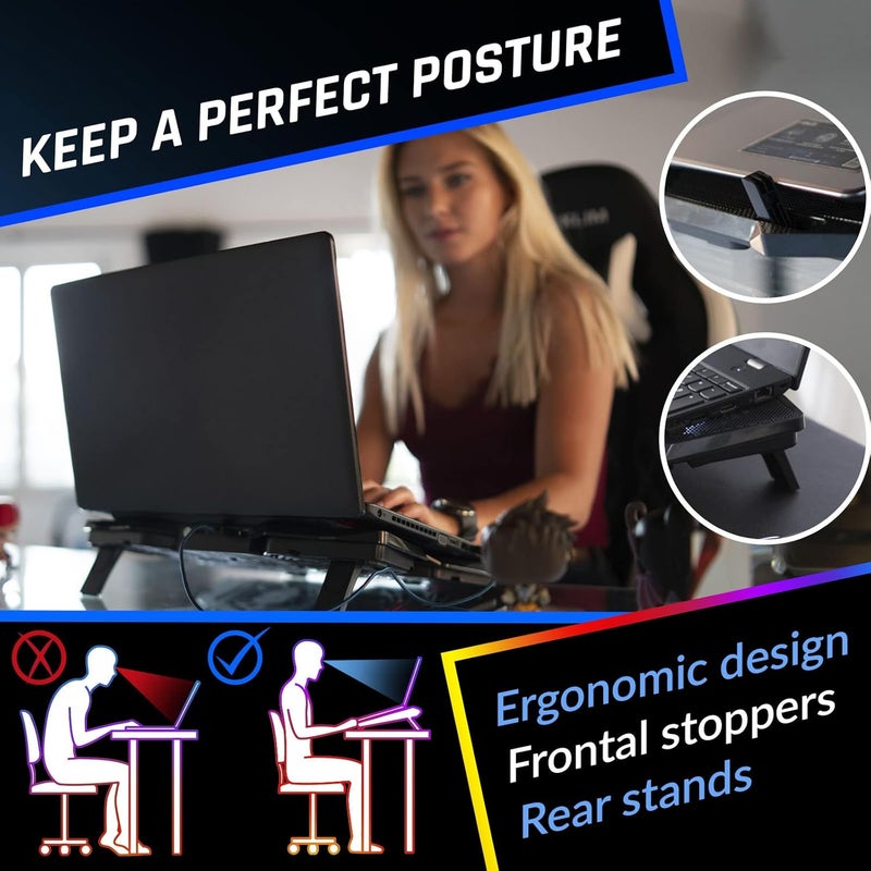 KLIM Wind Laptop Cooling Pad - More Than 500,000 Units Sold - New Version - Powerful Rapid Action Laptop Cooler - Laptop Stand with 4 Cooling Fans - 2 USB Ports - PC Mac PS5 PS4 Xbox One - Diamond - Image 5