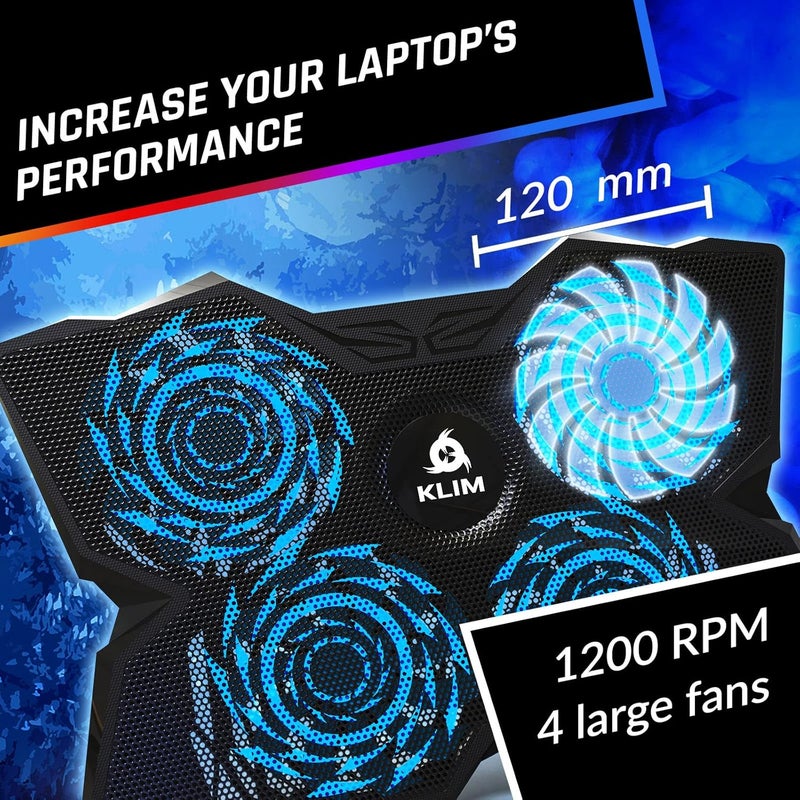 KLIM Wind Laptop Cooling Pad - More Than 500,000 Units Sold - New Version - Powerful Rapid Action Laptop Cooler - Laptop Stand with 4 Cooling Fans - 2 USB Ports - PC Mac PS5 PS4 Xbox One - Diamond - Image 3