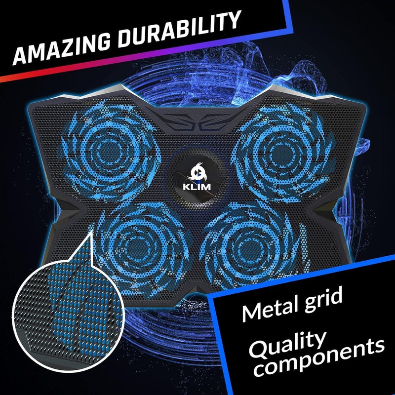 KLIM Wind Laptop Cooling Pad - More Than 500,000 Units Sold - New Version - Powerful Rapid Action Laptop Cooler - Laptop Stand with 4 Cooling Fans - 2 USB Ports - PC Mac PS5 PS4 Xbox One - Diamond - Image 4