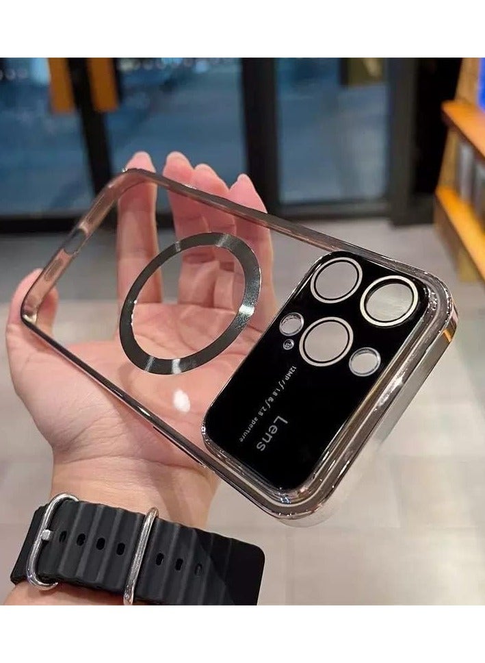 A.M Window Glass Lens Camera Protector, Magsafe Compatible, Clear Hard Magnetic Phone Cases, Clear Luxury Slim Cover - Image 1